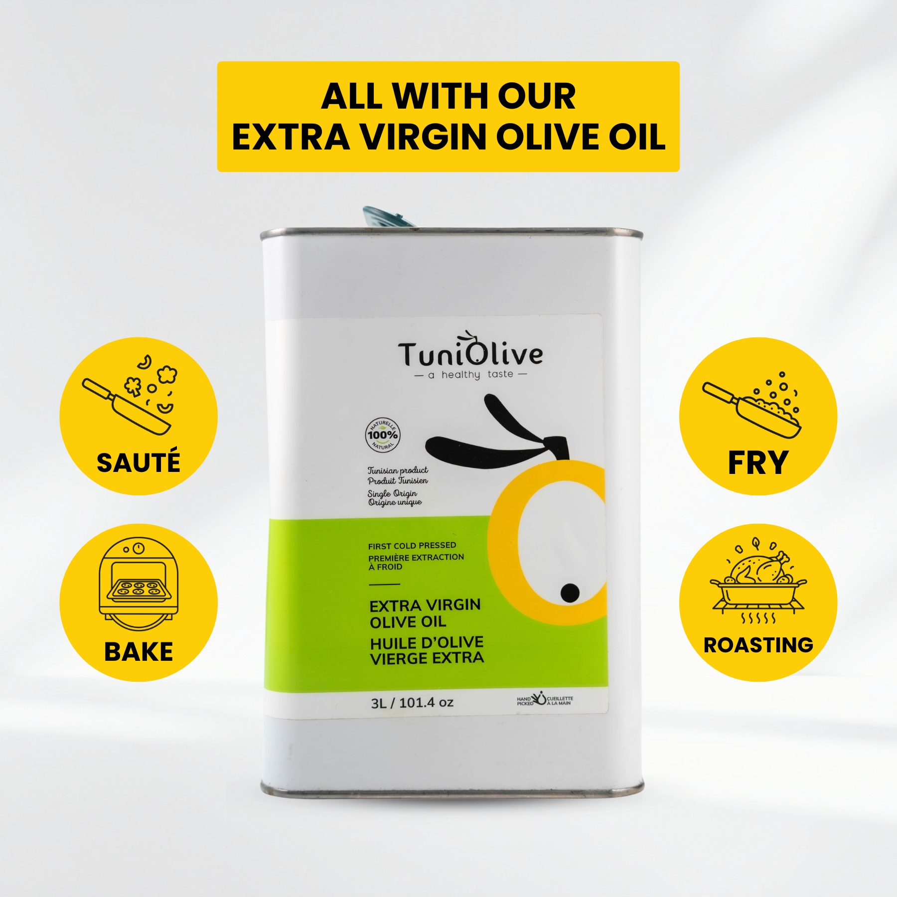 TuniOlive Extra Virgin Olive Oil – 3L Tinc 4